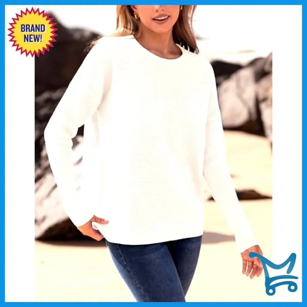 Ribbed Knit Pullover Batwing Sleeves Loose Fit Casual Chunky Sweater Y2K